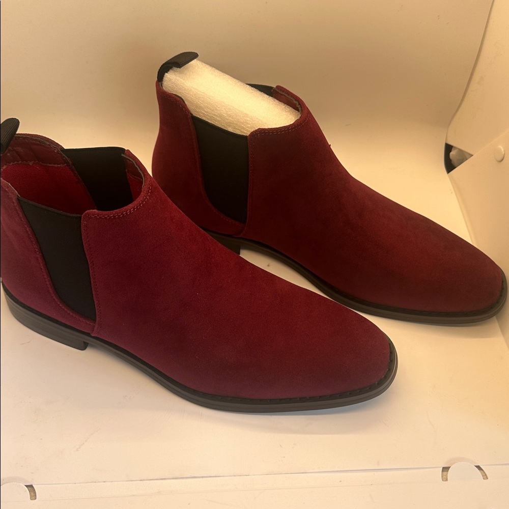 HARRISON Men's Casual Suede Dress Chelsea Ankle Boots burgundy